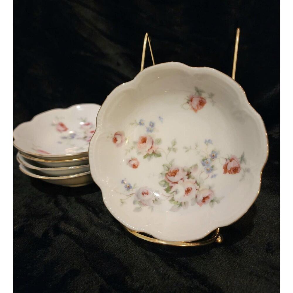 Vintage Porcelain Fruit Bowl Roman V Bavaria Rose Pattern Gold Trim Germany 5